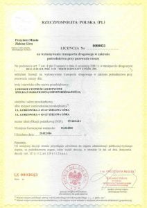 Lizenz zur Durchführung von Straßentransporten für die Vermittlung von Güterbeförderungen